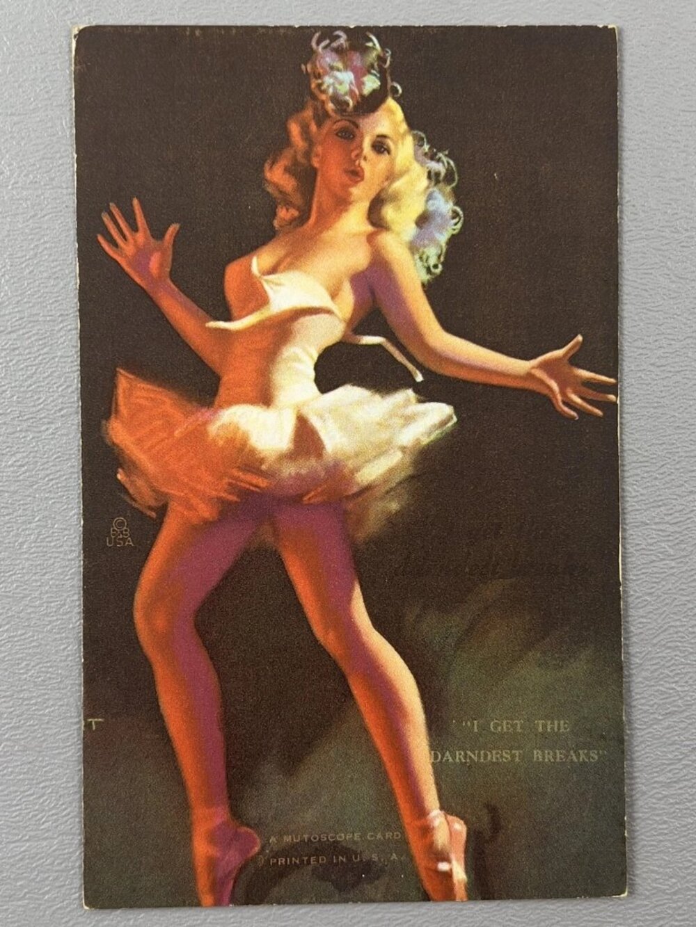 Vintage Mutoscope Pin Up Card I Get The Darndest Breaks Balerina Dancer